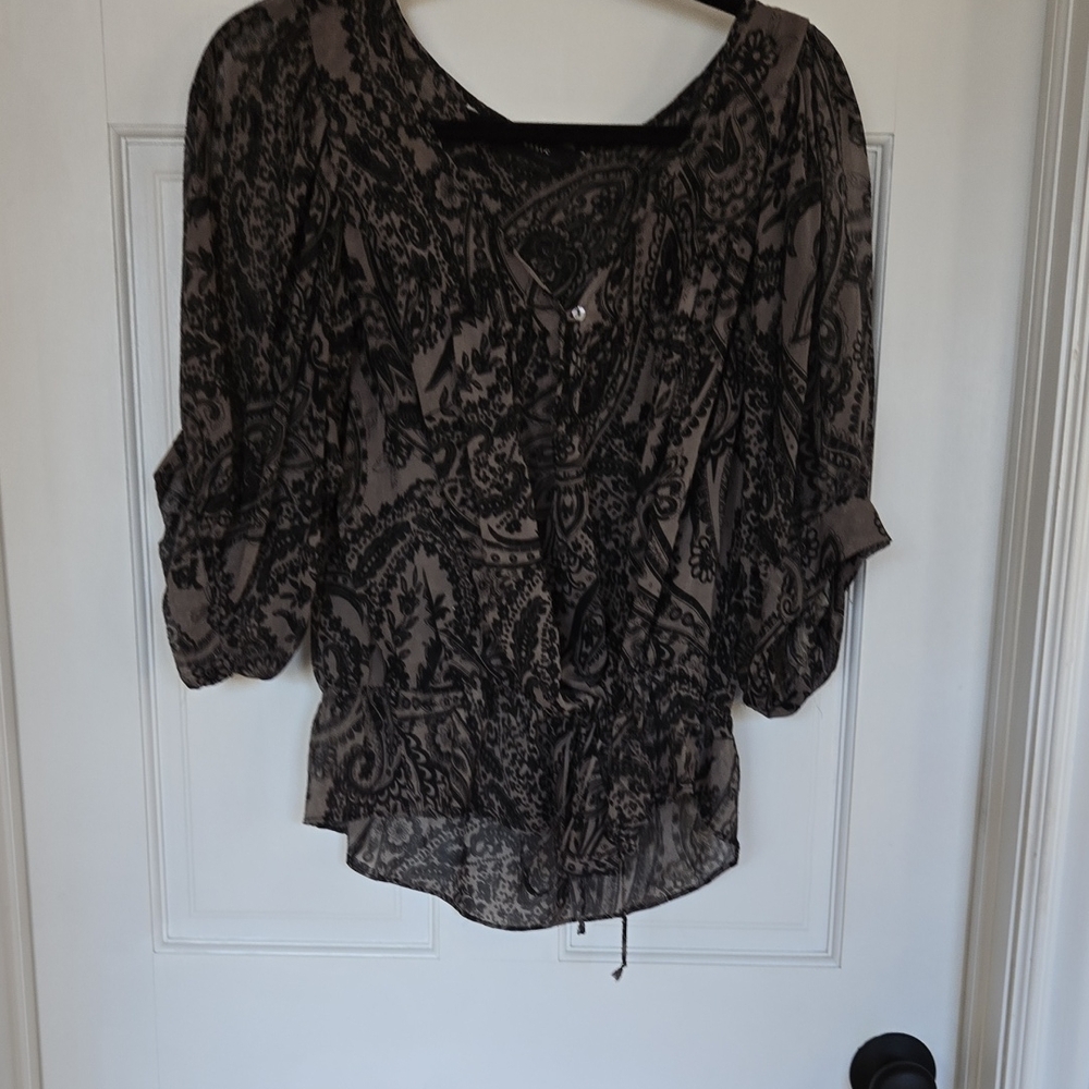 Zara Black and Gray Paisley Blouse